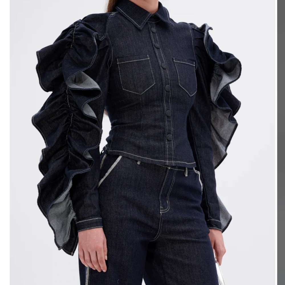 AKIRA Black Denim Jacket with Dramatic Sleeves